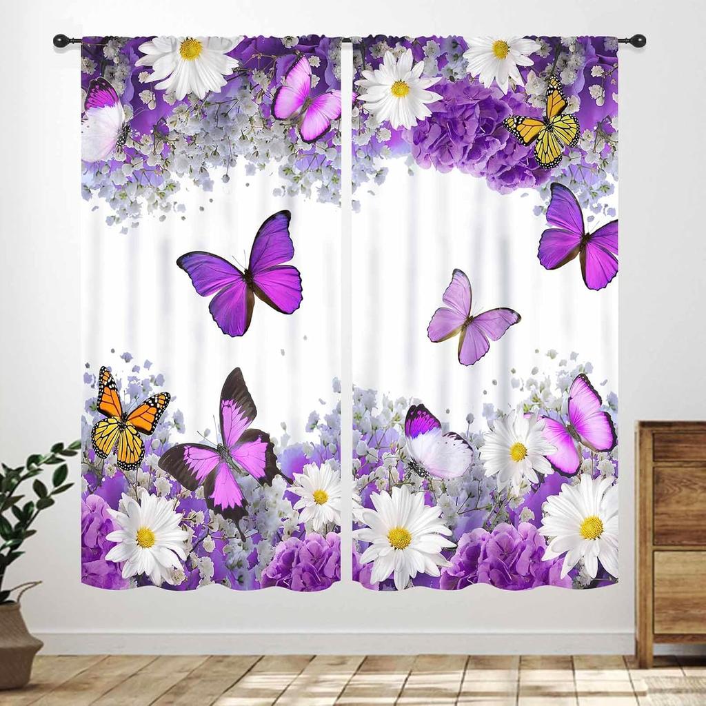 Butterfly Curtains Girls Room Rainbow Pink Purple Galaxy Star Princess Kids Drapes Treatments Living Rooms Curtain Polyester Perfect For
