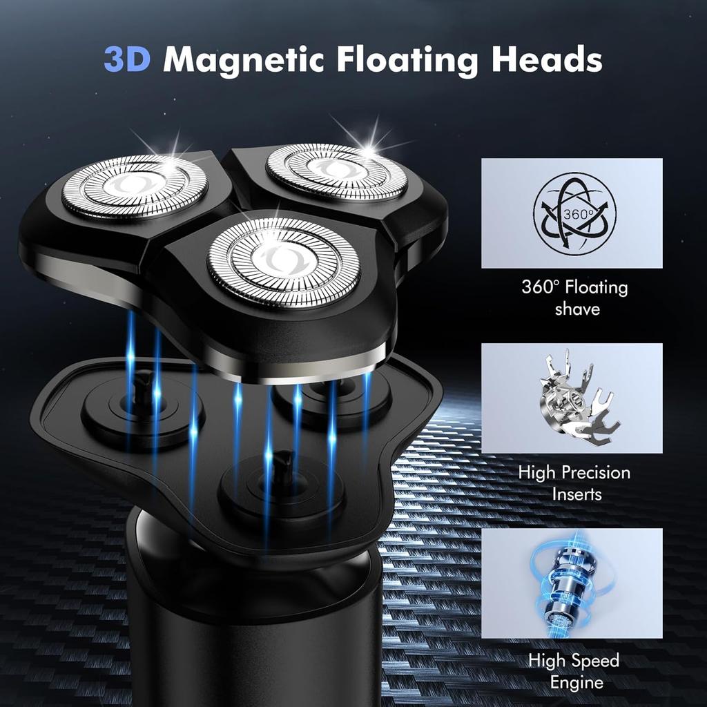 Electric Shavers,  Waterproof Wet/Dry  Shaver, Smart LED Display & All-in-One Char