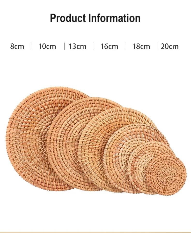 

HEMU Woven Rattan Tea Cushion Round Natural Rattan Cup Mat Coasters Hand Woven Hot Insulation Placemats Table Padding Kitchen Size 8cm