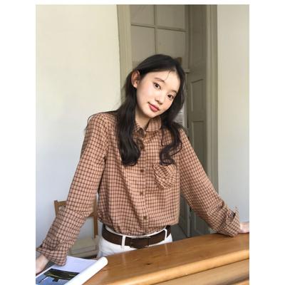 Three-dimensional Patch Pocket Plaid Doll Collar Shirt Autumn New Loose Basic Design Plaid Cardigan