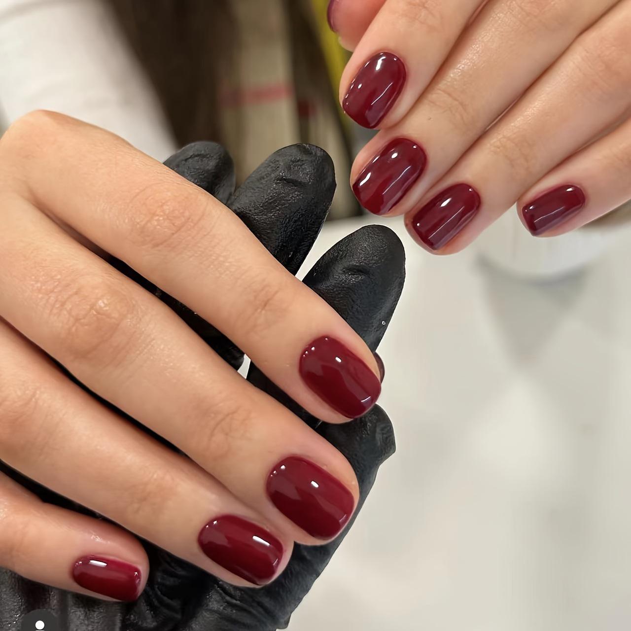 

Wine Red Easy Wear Short Press-On Nail Art Patches