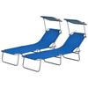 Folding Sun Lounger Set of 2 with Canopy, Reclining Sunbed with 4-Position Adjustable Backrest, 600D Oxford Cloth
