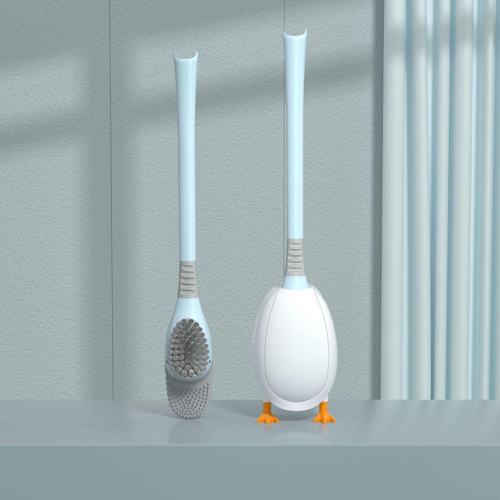 478 Little Duck Wall-Mounted Silicone Toilet Brush - Multifunctional, Punch-Free Cleaning Tool.