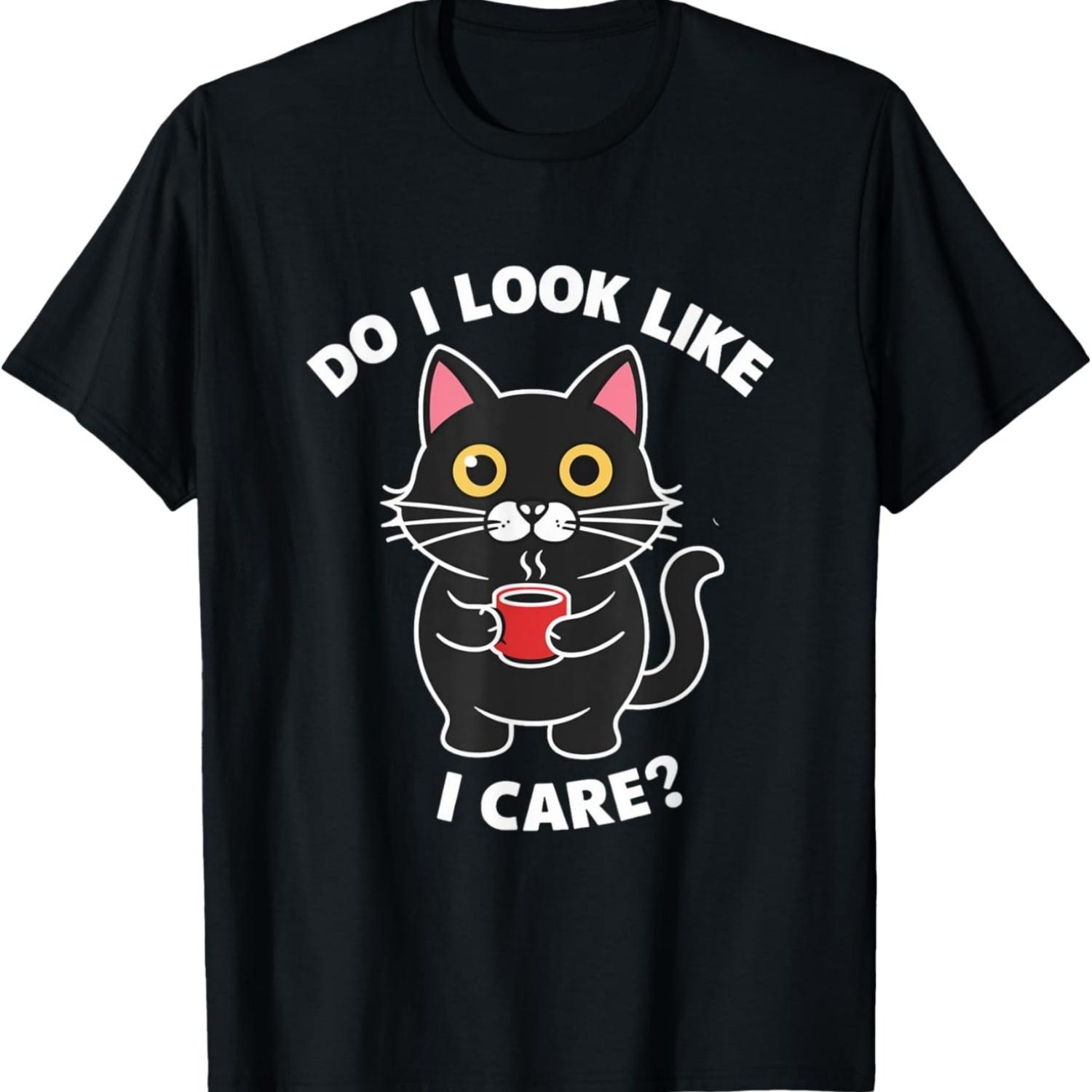 Do I Look Like I Care_ Funny Cat Drinking Coffee Cats Meme T-Shirt for Men Women S