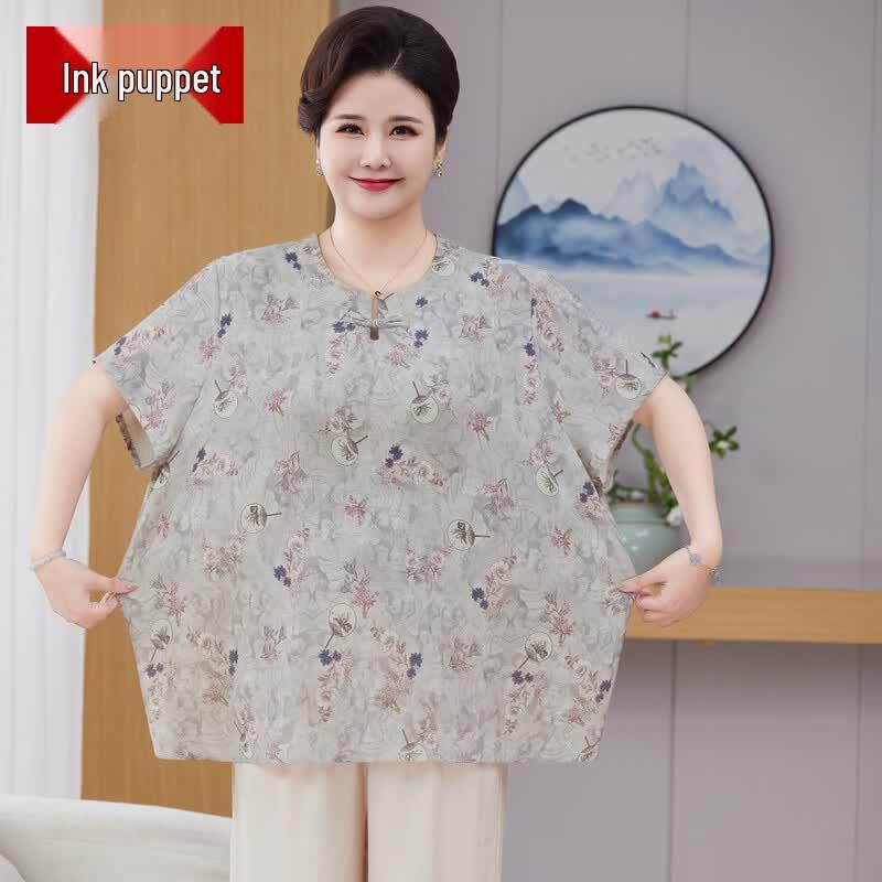 Women s Plus Size Cotton-Linen Chinese Style T-Shirt 4XL