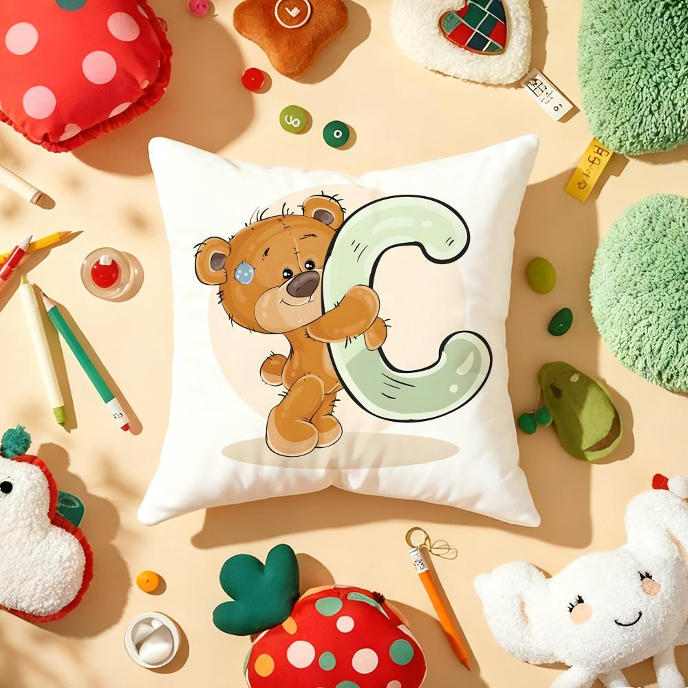 Cute Cartoon Bear Animal Letter Cushion Cover Plush Fabric Soft DoubleSided Printed Sofa Warm Winter Home Gift Pillow Cover