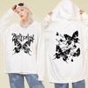 Oversized Hooded Sweatshirt With Zippered Pockets Butterfly Print Men Women Winter Casual Streetwear
