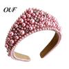 Soft Fabric Hair Accessories Faux Pearl and Diamond Headband for Women, Fashion Crown Style Headband, Elegant Cute Bands Parties with Comfortable Fit