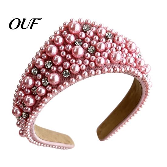 Soft Fabric Hair Accessories Faux Pearl and Diamond Headband for Women, Fashion Crown Style Headband, Elegant Cute Bands Parties with Comfortable Fit