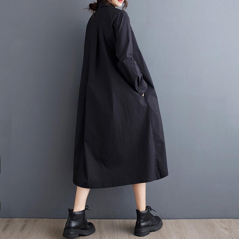 Long Sleeve Plus Size Cotton Vintage New In Dresses for Women Casual Loose Spring Autumn Shirt Dress