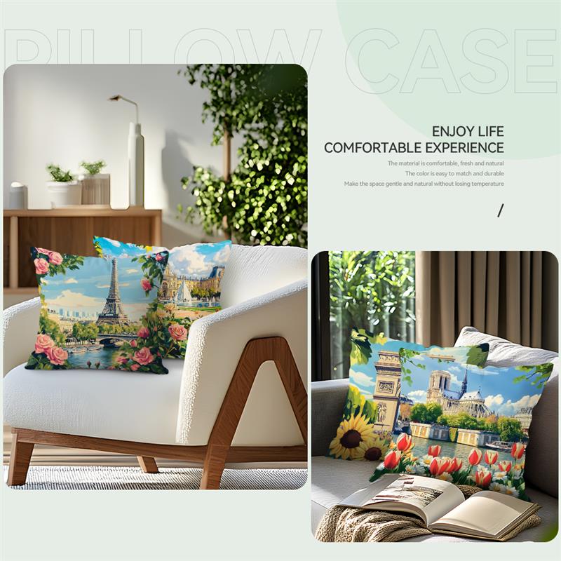 Rustic Style Paris Garden Sofa Cushion Comfortable Pillow Office Cover Living Room Home Decor Modern Printed Pillowcase