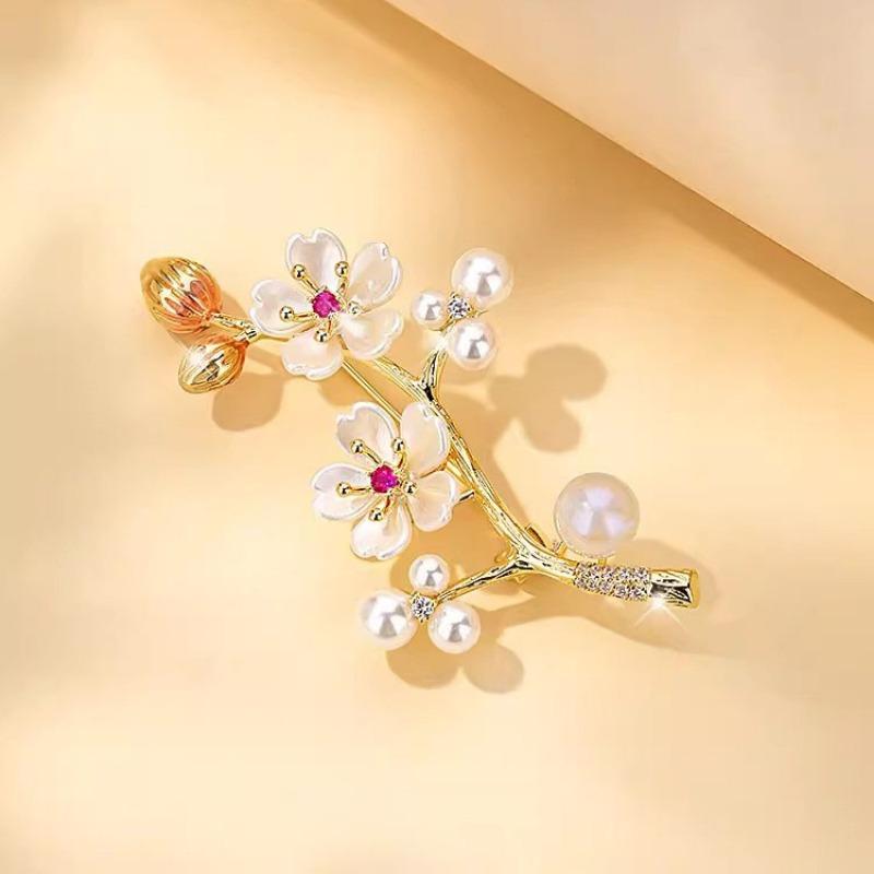 Broșă Elegantă și Luxoasă cu Flori de Prun, Broșă Exquisită și la Modă Tip Buchet pentru Femei de Înaltă Calitate, Broșă cu Senzualitate de Design Nișat