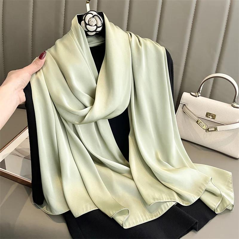 Solid Silk Scarf Women Fashion Quality Soft Scarves Female Shawls Foulard Bandana Beach Cover-Ups Wraps