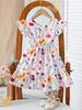 Girls' Summer Puff Sleeve Dress with Back Bow Decoration - Sweet and Trendy Hot Seller