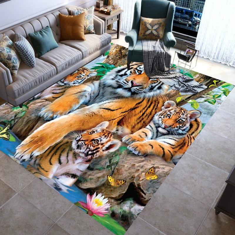 Large Area Rugs Non Slip Animal Tiger Pattern Carpet Living Room Sofa Kitchen Entrance Doormat Hallway Balcony Floor Mat