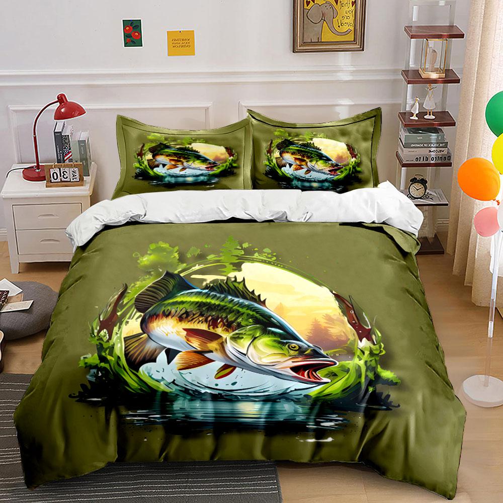 Fishing Themed Trio Set Multiple sizes kid's and adults' bedroom Exquisite 3PC bedding set gift