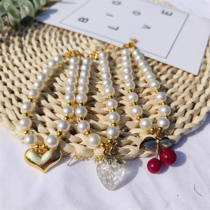 New Love Pendant Pearl Beaded Pet Necklace Versatile Accessories Handmade Cat and Dog Collar