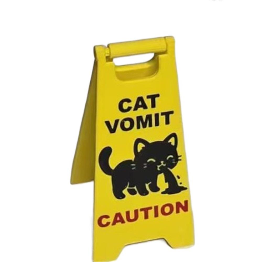 Funny Mini Cat Poop Signs ABS Bright Yellow Caution Overstimulated Desk Sign Cat Vomit Signs Ornaments Humorous Cat Decor