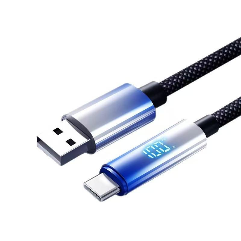 100W Dual Type-C Super Fast Charging Cable with Digital Display for Apple & Huawei (15/16/17) - 6A