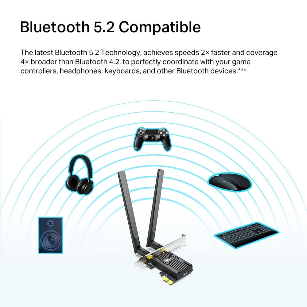 TP-Link WiFi Wireless LAN PCIe AX1800 Adapter Archer TX20E, WiFi 6 compatible, Bluetooth 5.2, 802.11 axacabgn compatible, Windows 1011 (64-bit) only,