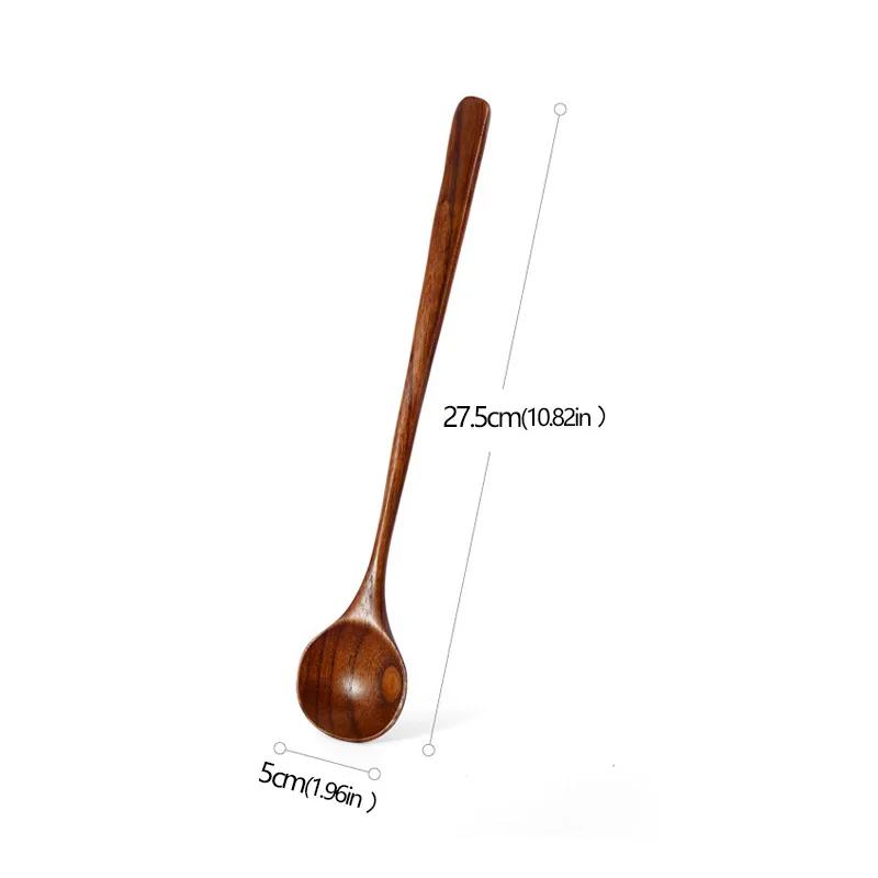 

Korean Long Wooden Spoons Natural Coffee Stirring Rod Tea Dessert Spoon Handle Round for Soup Tableware Kitchen Supplies