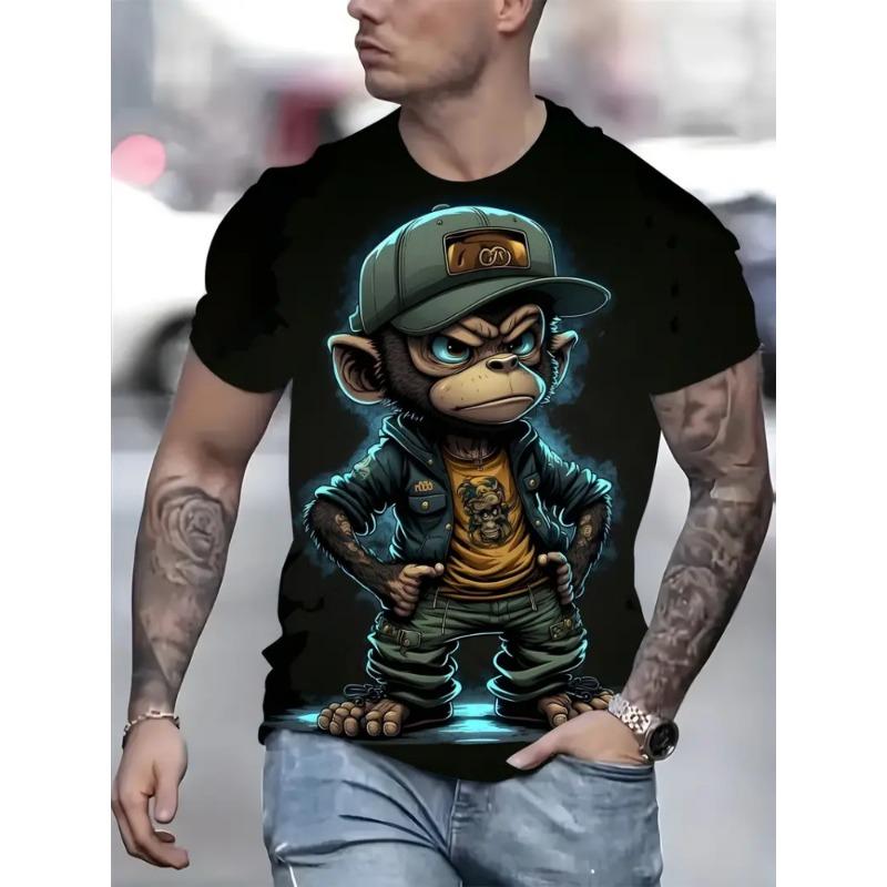 Funny Cartoon Animal Print Men's Fashion Short-sleeved Harajuku Street Fashion Comfortable And Breathable Men's T-shirt