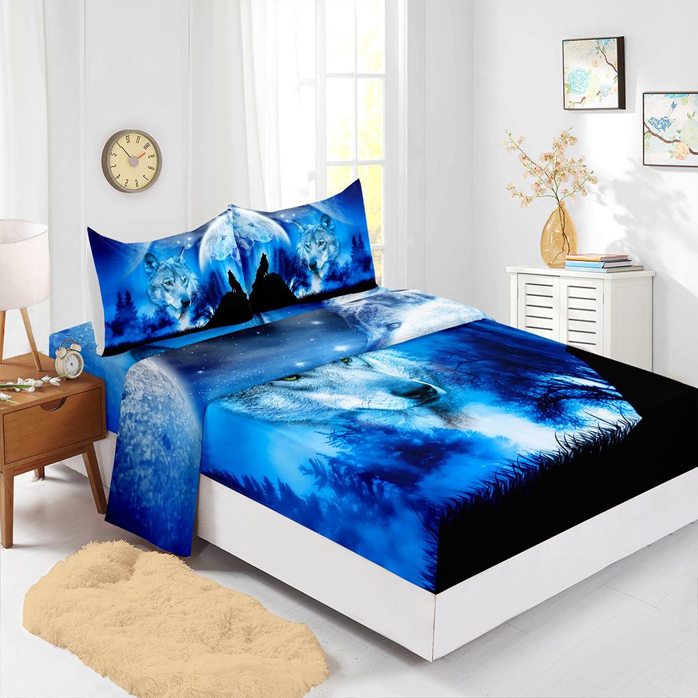 

Четырехкомпонентная простыня для матраса, цифровая печать, защитный чехол для матраса, постельное белье, животное волк (90cm * 190cm * 40cm) Pillowcase * 1