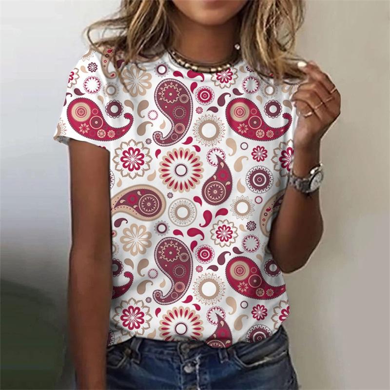 Koszulka Damska z Nadrukiem Vintage Polynesia Drukowana 3D Nowość Casualowe Koszulki z Krótkim Rękawem i Okrągłym Dekoltem Top Streetwear