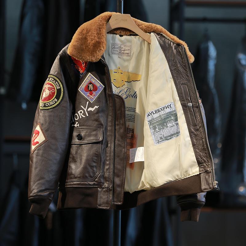 American retro first-layer cowhide bomber G pilot leather jacket men's genuine leather air force leather jacket