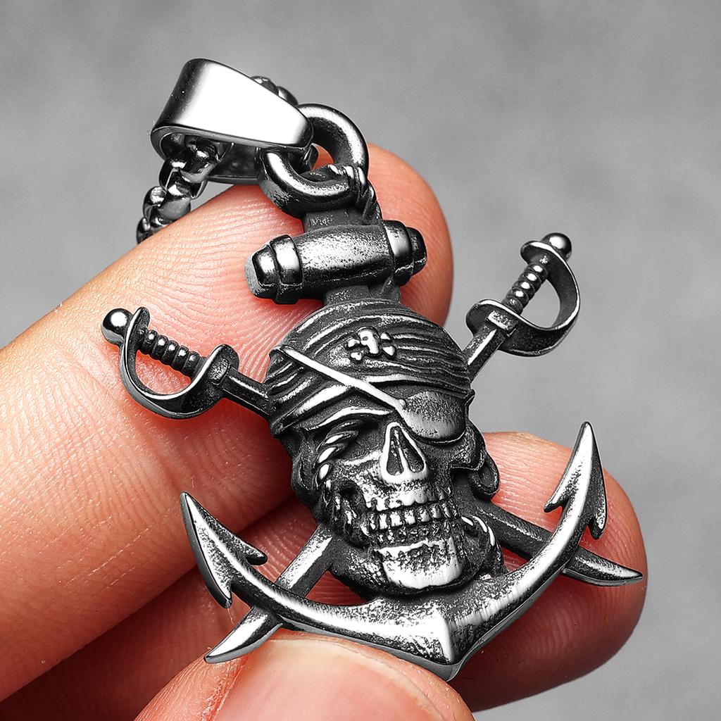 Pirate Skull Anchor Stainless Steel Jewelry Men Necklaces with Pendant for Male Women Punk Hip Hop Accessories Gifts Wholesale