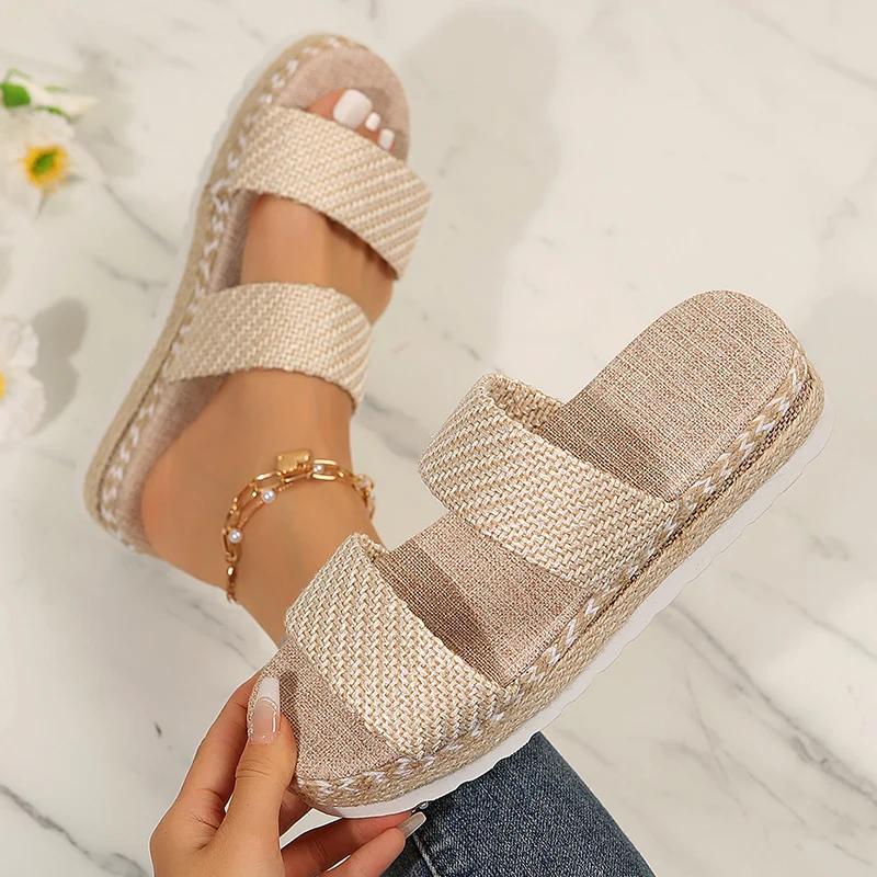Espadrilles Bottom Platform Sandals Women Summer Fashion Weaving Thick Sole Slippers Woman Non Slip Comfort Sandalias Mujer 2025