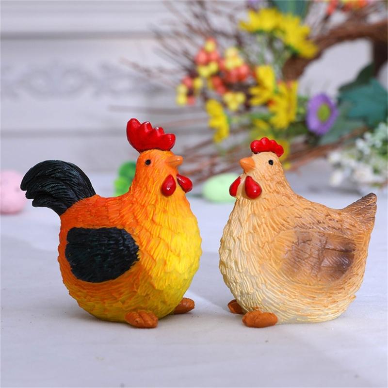2PCS Miniature Chicken And Resin Figurines Ornaments For Farmhouse Decoration Or Home Office Mini Animal Figures