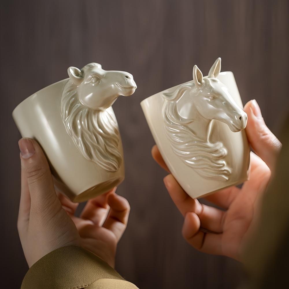 Ceramic Coffee Cup Creative Relief Handle Horse Camel Personality Tea Cup Water Cup High Quality Light Luxury Kitchen CupUtensil