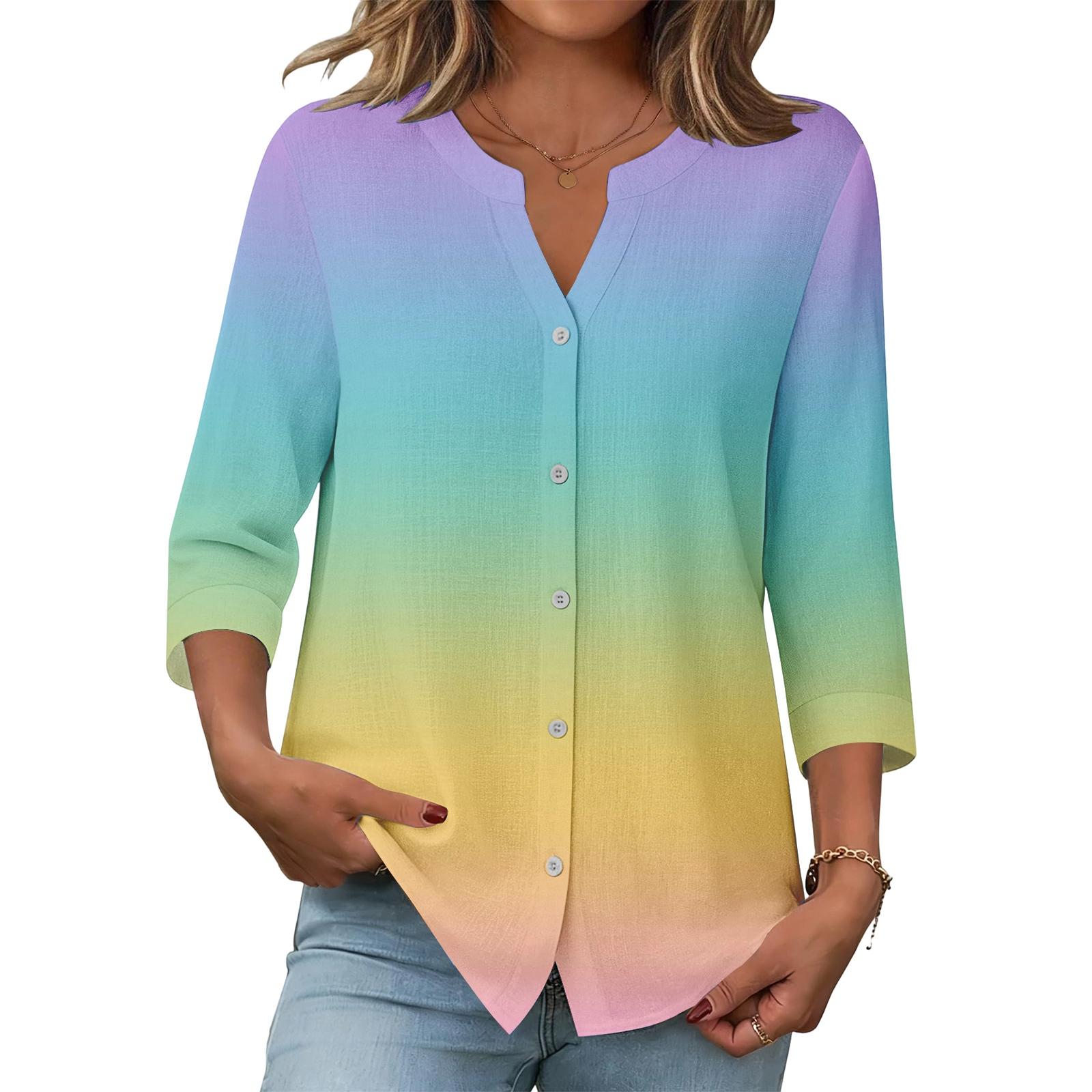 Women s Fashion Casual Gradient Print Top XXL