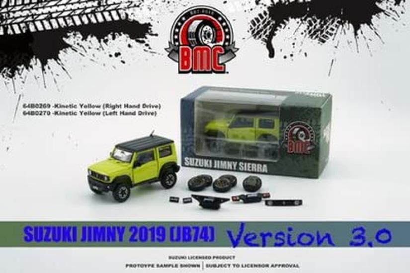BM CREATIONS Suzuki Jimny 2019 Kinetic Top LHD Finished Model 1/64 (JB74) Yellow/Black