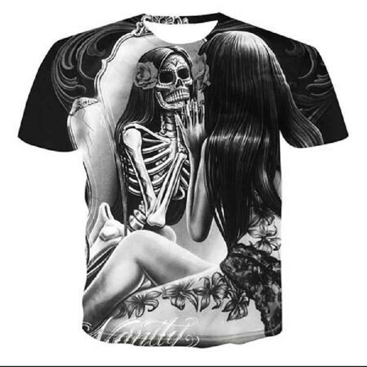 Skull 3D Digital Printed Casual Breathable Quick Drying Round Neck Pullover Short Sleeved Men's T-shirts