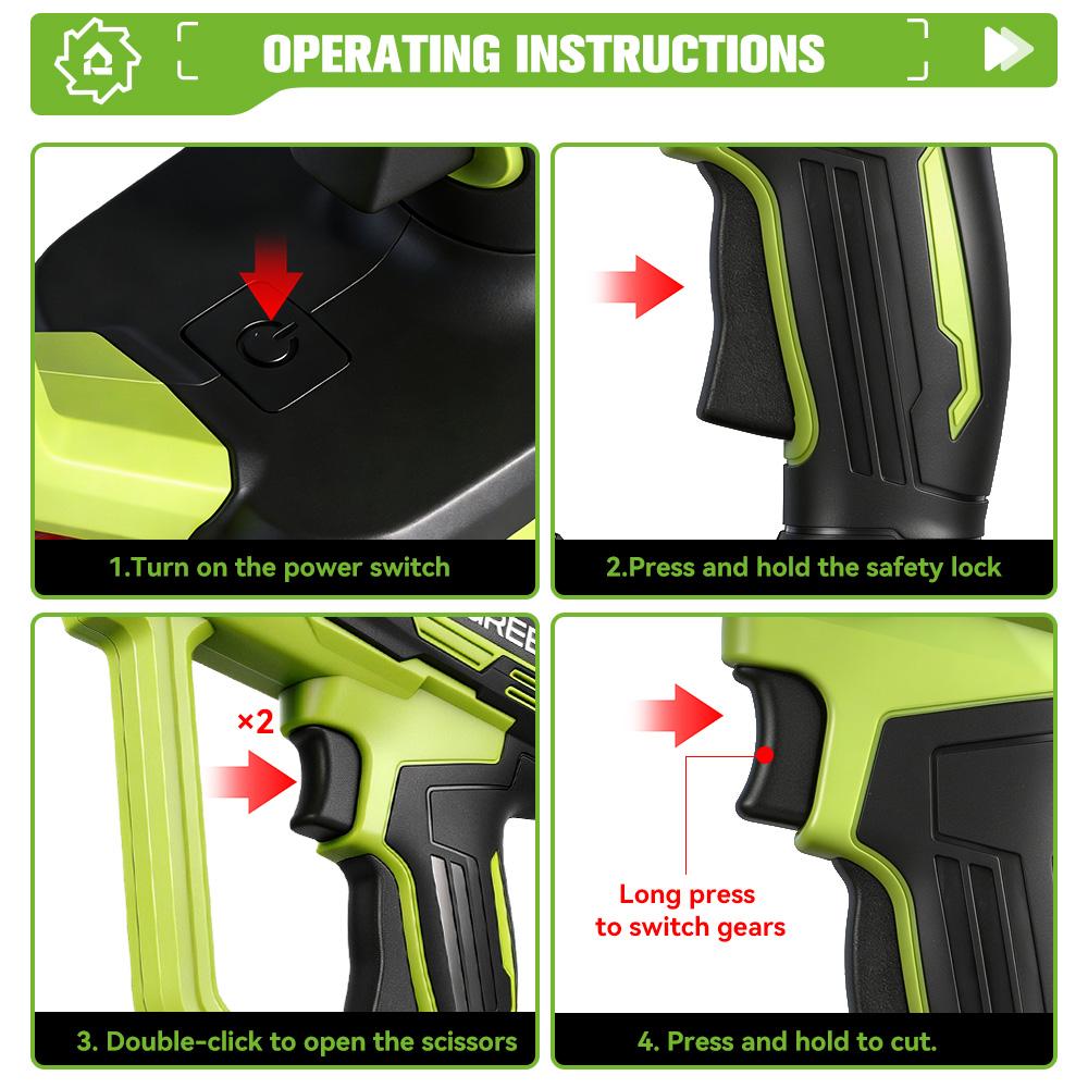 ONEGREEN Brushless 30MM Electric Pruner Shear 2 Gears Cordless Tree Bonsai Pruning Scissors Tools For Makita 21V Battery Pin