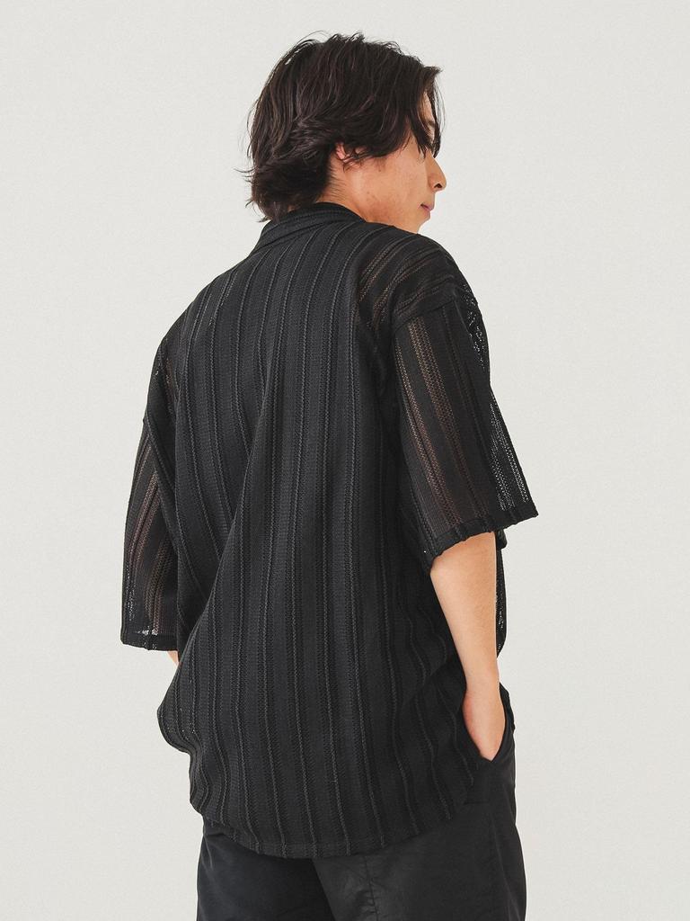 Shirt Mesh Open Collar Shirt SUMIKURO M 11011512147 [BEAMS] S/S Men's