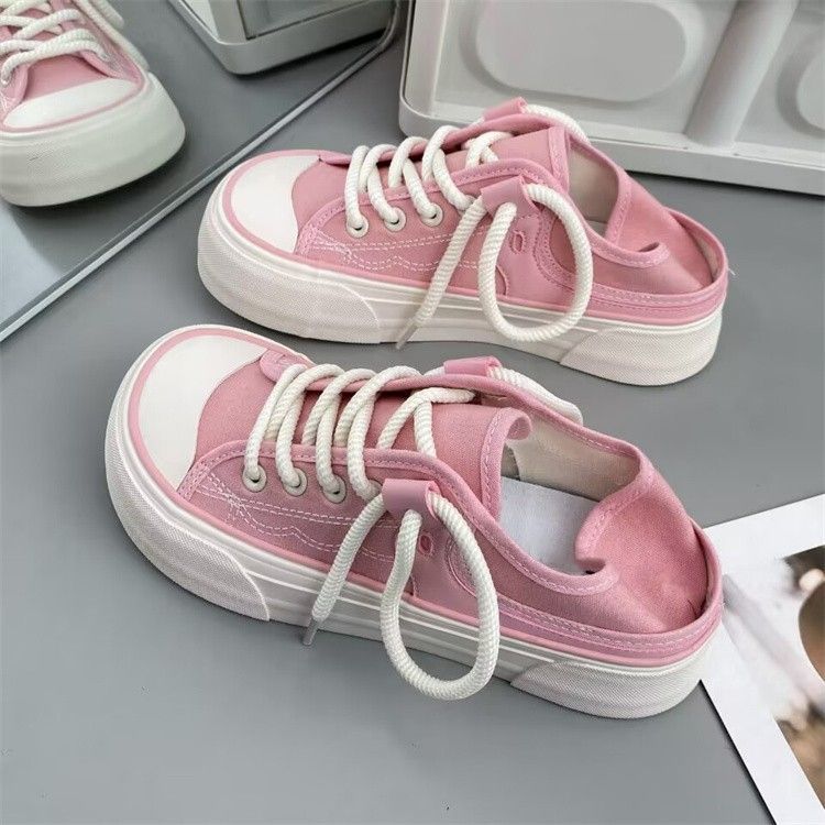 Fashion Spring fashion lace up white casual anti slip thick soled canvas shoes new niche round toe comfortable cute women's shoes