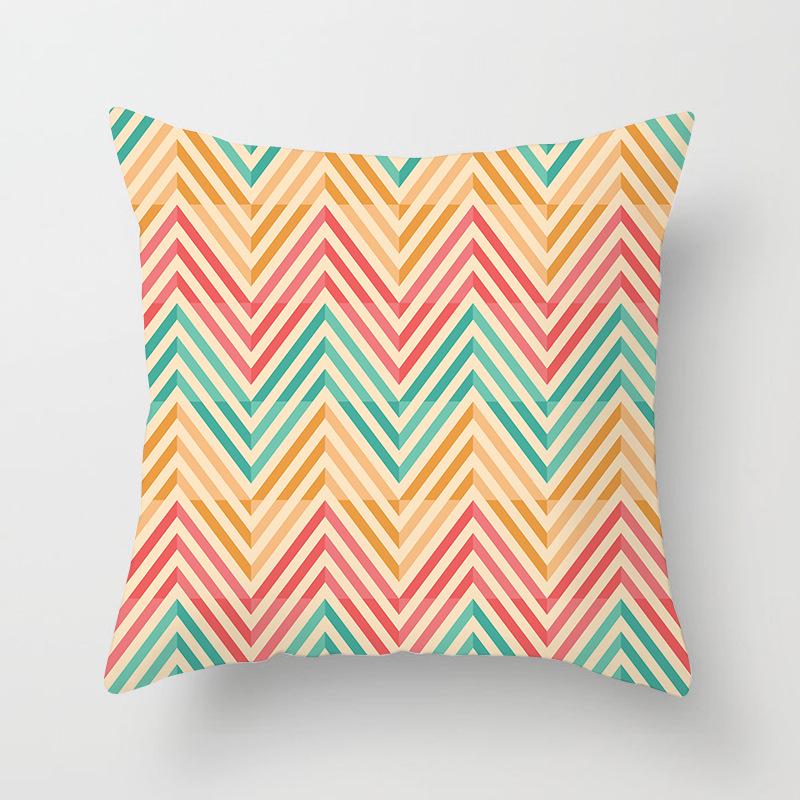 New Color-blocking Geometric Pillow Case, Peach Leather Velvet Cushion Sofa Cushion Cover, Splicing Living Room