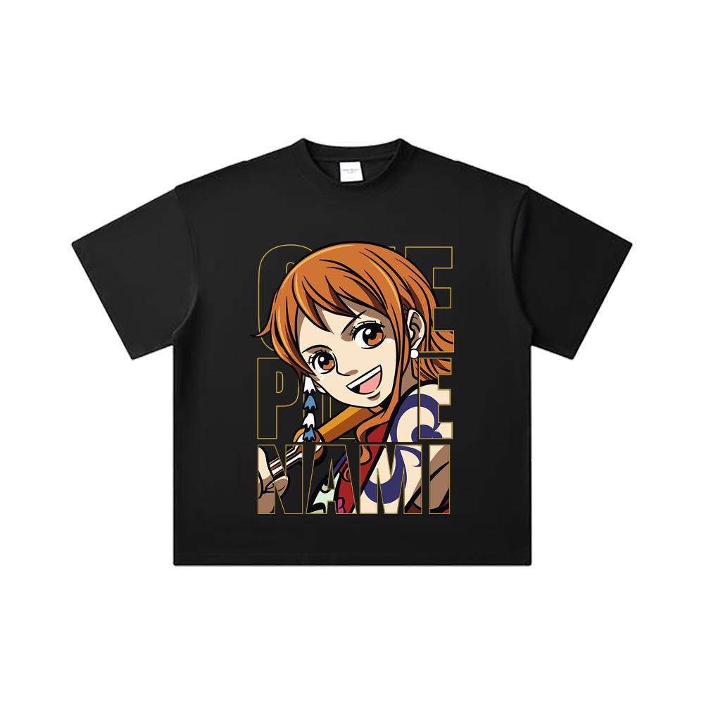 260 GSM Double Yarn 32 Count 100% Cotton One Piece V61 Nami Print Unisex Heavy Cotton T Shirt