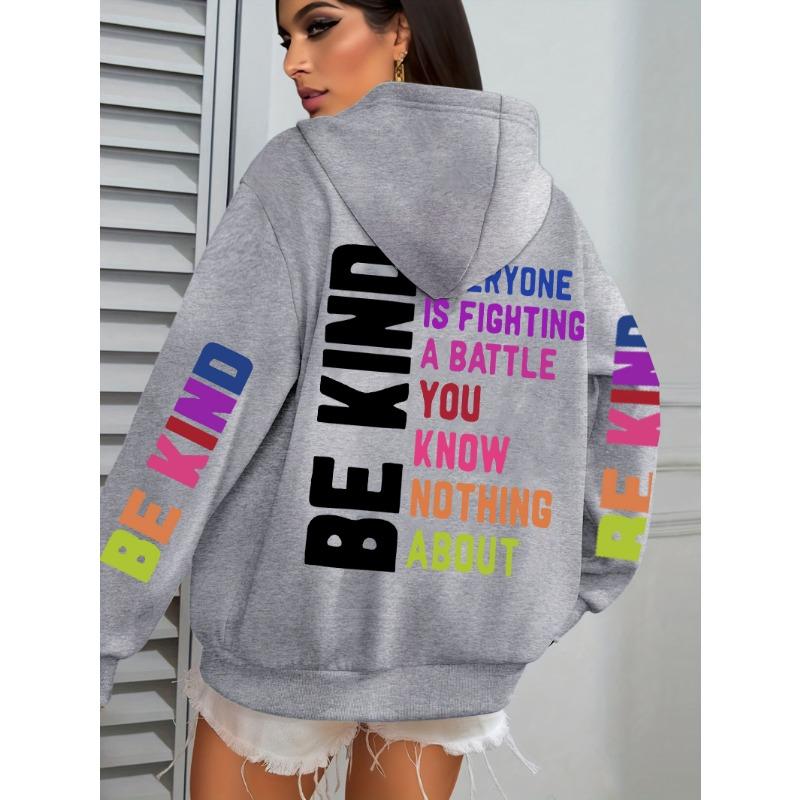 Be Kind Hoodies Women Letter Prints Winter Warm Hooded Street Pocket Loose Sweatshirts Casual All-match Woman Clothes