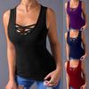 Women Fashion Cross Sleeveless Loose Tops Solid Tank Plus Size