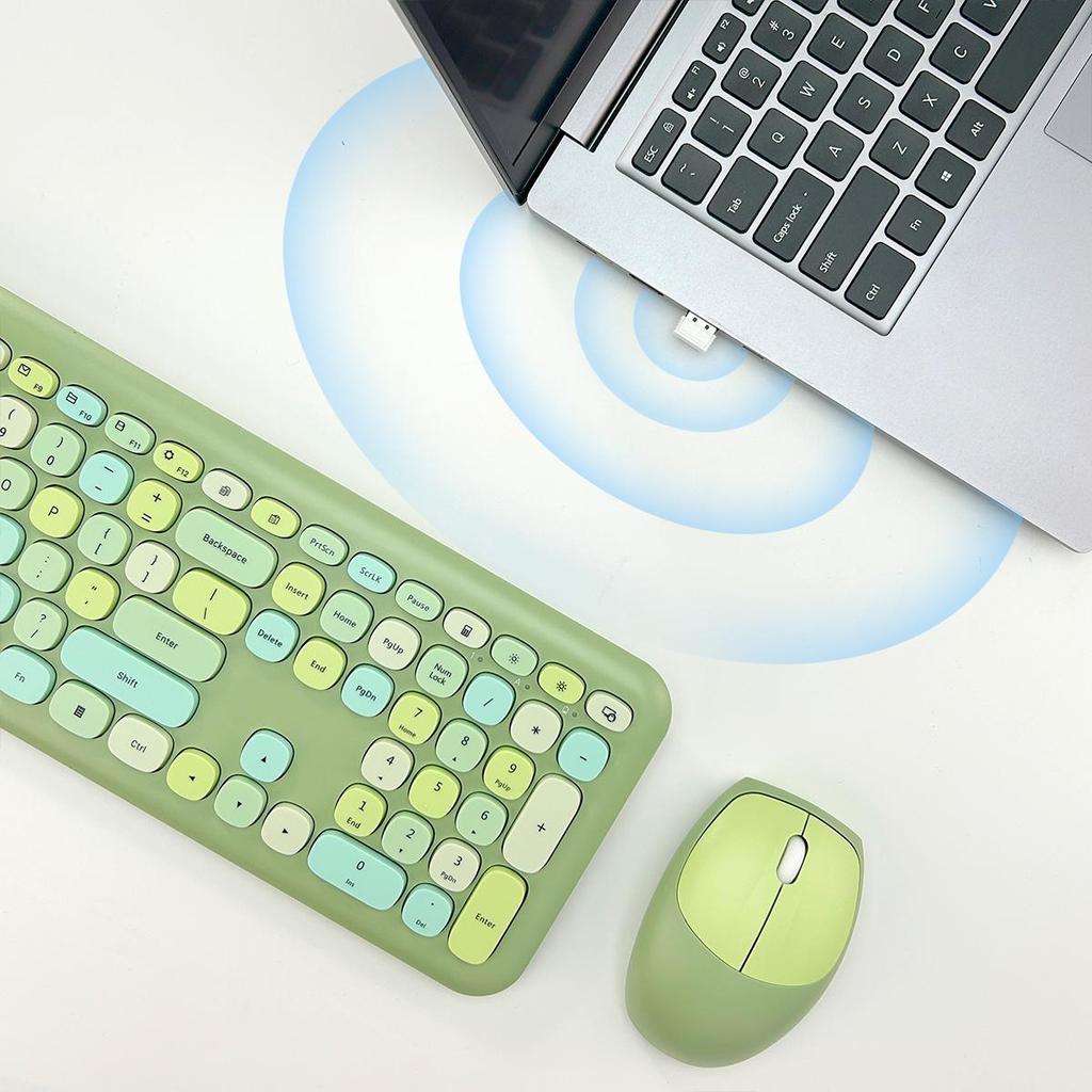 Mofii Drahtlose Maus und Tastatur Set Runde Tastenkappen Farbe Tastatur Frauen Büro Drahtlose Tastatur Volle Größe Schreibmaschinentastatur