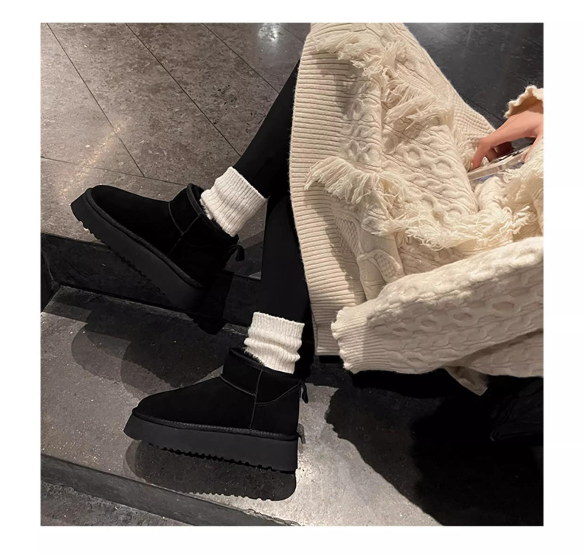 

Women s lightweight thick sole winter thermal insulation fur one snow boots non-slip cushioning wear casual sports cotton boots 40 чёрный