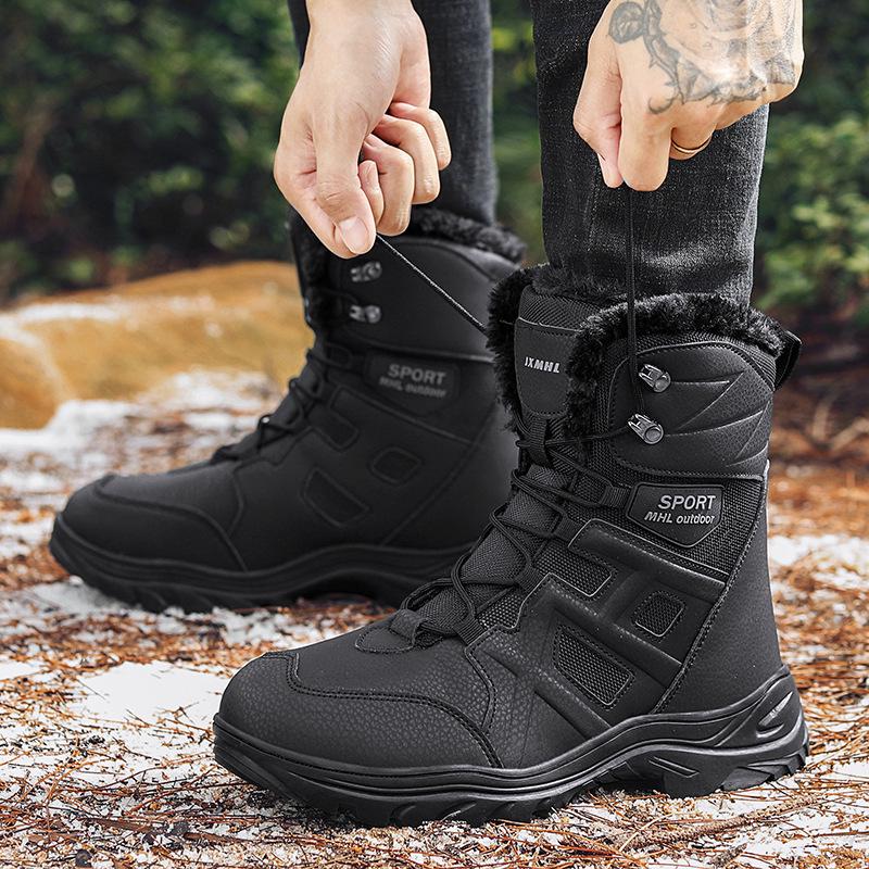 Men's Winter High Top Snow Boots - Large Size, Warm Cotton, Thick Wool Lining