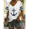 Tricou Dama cu Imprimeu Ancoră Nautică Casual Marin Marea Marinar Mânecă Scurtă Decolteu în V Top Bluză