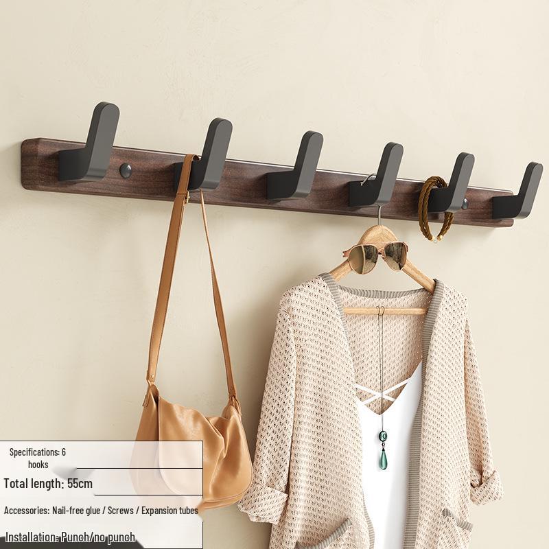 No-Drill Back-of-Door Black Walnut Wood Clothes Hanger Hook