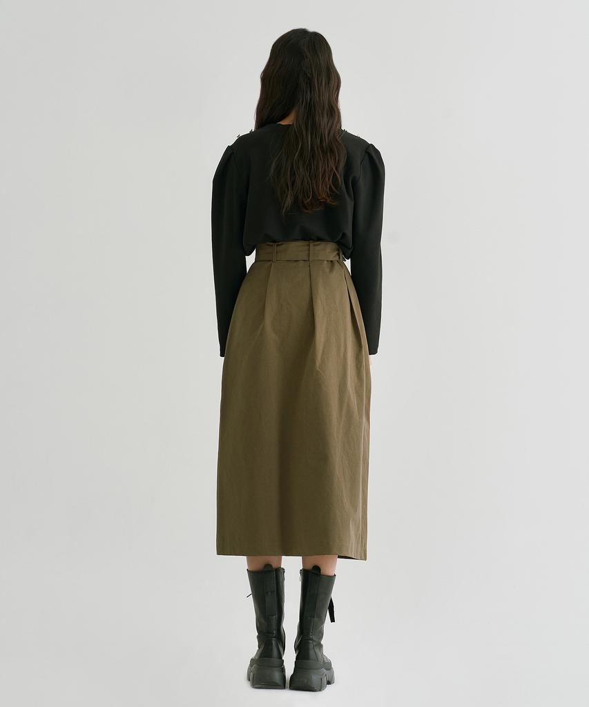 Peulleio Button Wrap Skirt _ Khaki