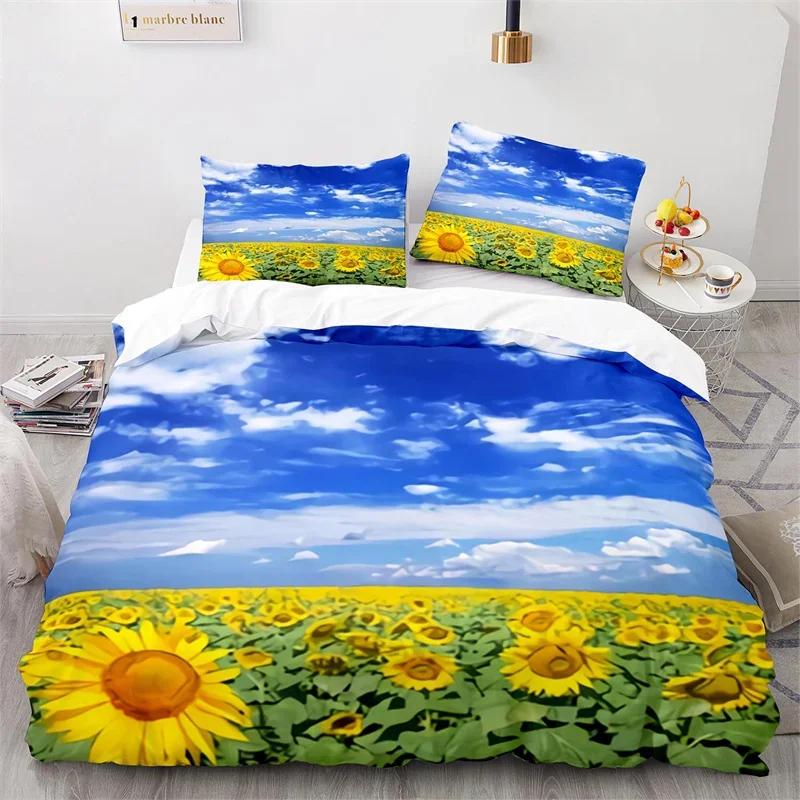Sunflower Duvet Cover Botanical Floral Leaves Comforter Cover Twin King Size For Girl Women Microfiber Yellow Flower Bedding Set